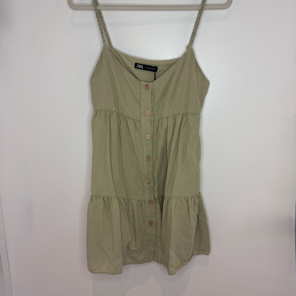 Zara Olive Green Button-Front Mini Dress